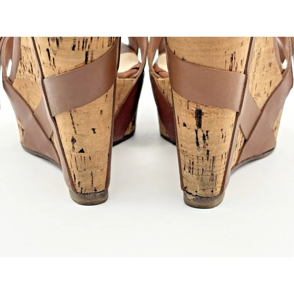 Christian Louboutin Cork Wedge Heels Brown Leather Bow Accent Size EU 35